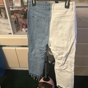 Verve jeans worn a few times like new distressed blue and white button fly